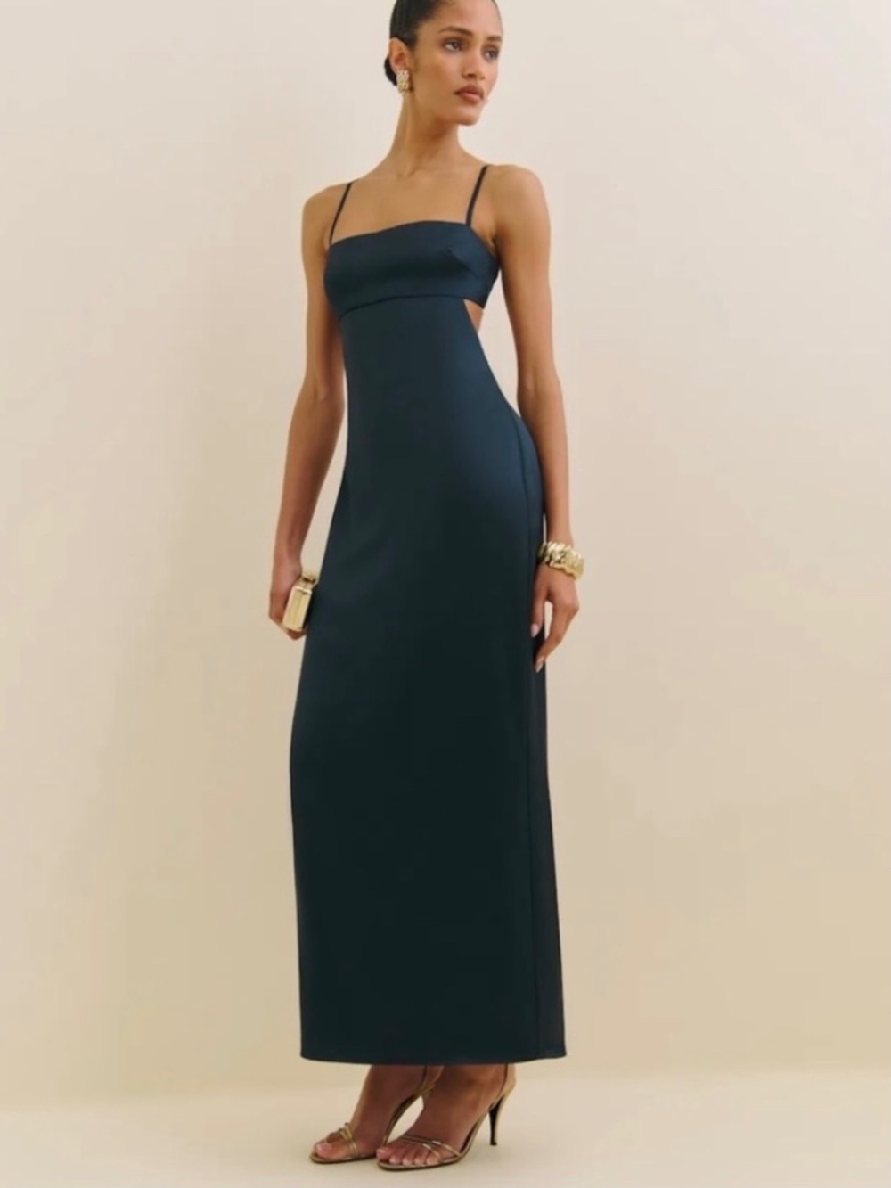 Reformation Jane Satin Maxi Dress Navy SZ 12